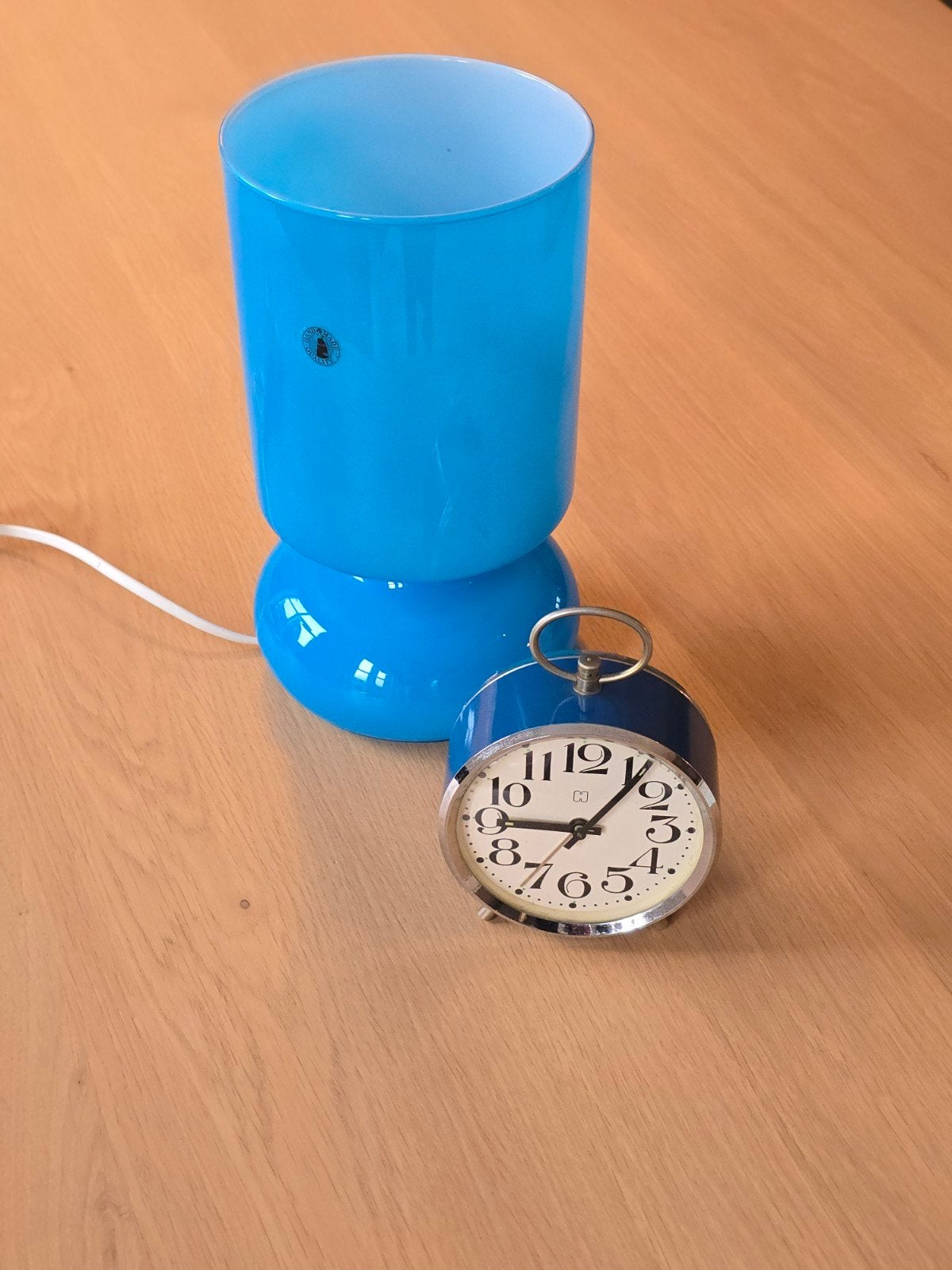 Vintage handgemaakte lamp ikea paddenstoel blauw glas, Ophalen of Verzenden, Zo goed als nieuw, Glas, Minder dan 50 cm