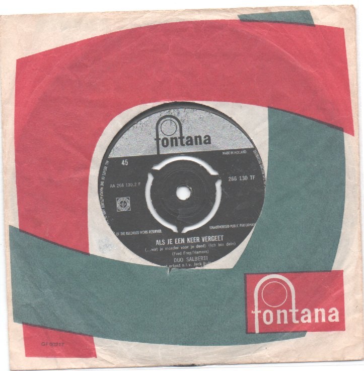 Duo Salberti- Als je een keer vergeet/ Het arme vissersmeis, Verzenden, 7 inch, Zo goed als nieuw, Levenslied of Smartlap