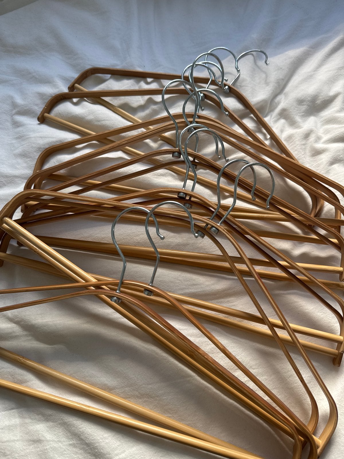 Set van 10 bamboe kledinghangers, Ophalen, Zo goed als nieuw, Hout, Kinderen en Volwassenen