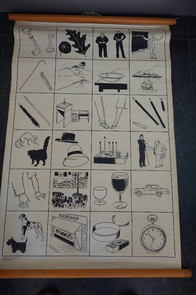 Schoolplaten (Rolkaarten) Engelse les, Antiek en Kunst, Ophalen, Overige thema's