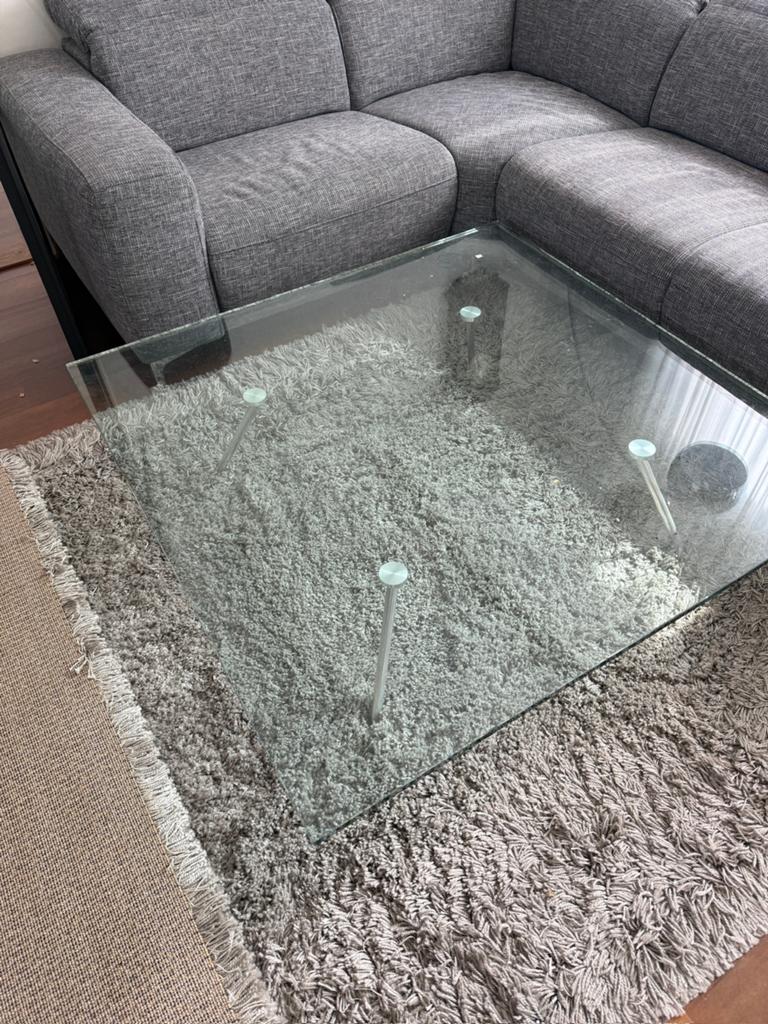 Glazen salontafel, Huis en Inrichting, Tafels | Salontafels, Ophalen, Vierkant, Minder dan 50 cm, 100 tot 150 cm
