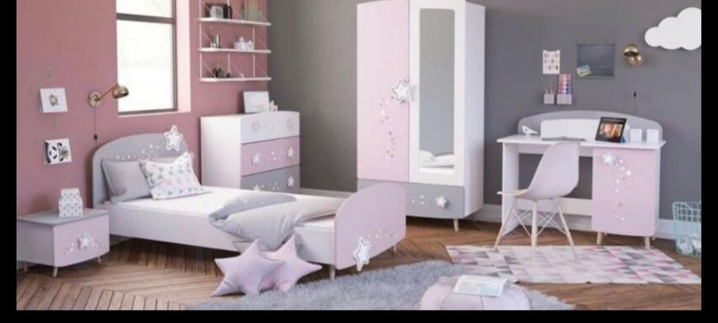 Complete Kinderkamer Set - Roze & Grijs Sterren, Ophalen of Verzenden, Zo goed als nieuw, Meisje