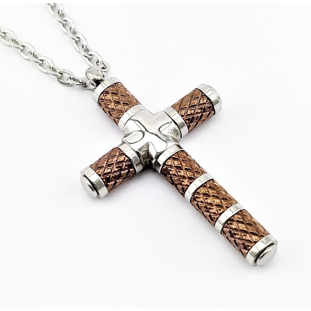 Zilverkleur-Bruin RVS Kruis met Jasseron Ketting, Sieraden, Tassen en Uiterlijk, Met hanger, Overige materialen, Birgitta-Gracht 33, 6465 EL Kerkrade, Nederland