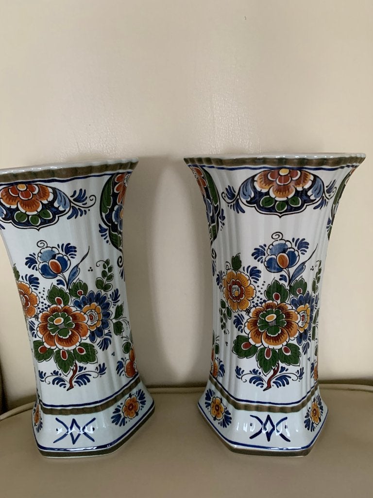 set van twee Delfts Polychroom Holland Handwerk vazen, Ophalen of Verzenden