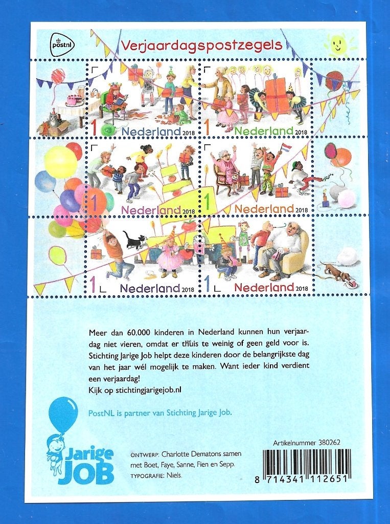 NVPH V 3614-3619 Verjaardagspostzegels - 2018, Ophalen of Verzenden, Na 1940, Postfris