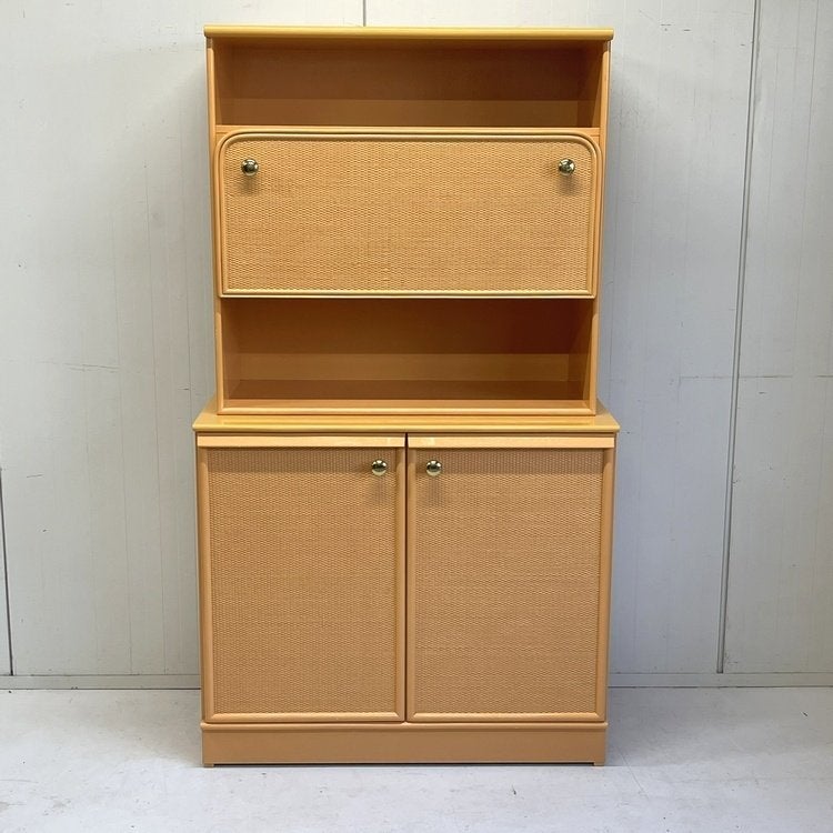 Vintage barkast buffetkast rotan hout peach `80 Bohemian, Ophalen, Gebruikt, Met deur(en), Onbekend