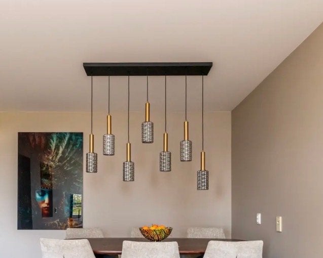 Moderne Eettafellamp met Meerdere Lichtpunten, Ophalen, Zo goed als nieuw, Metaal, E27 (groot)
