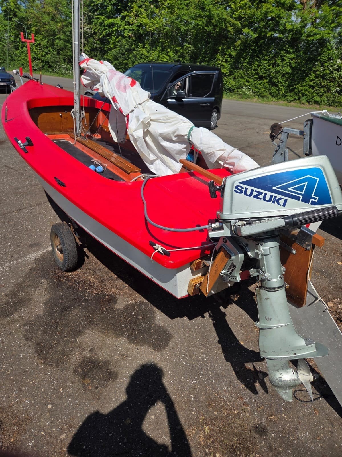 Zeilboot flying arrow met trailer en motor., Watersport en Boten, Ophalen, Gebruikt, Minder dan 15 m²
