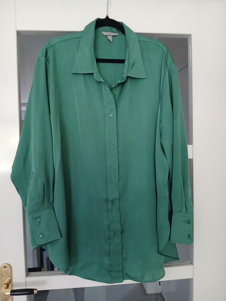H&M Satijnen Blouse XL - Groen, H&M, Maat 46/48 (XL) of groter, Ophalen of Verzenden, Zo goed als nieuw