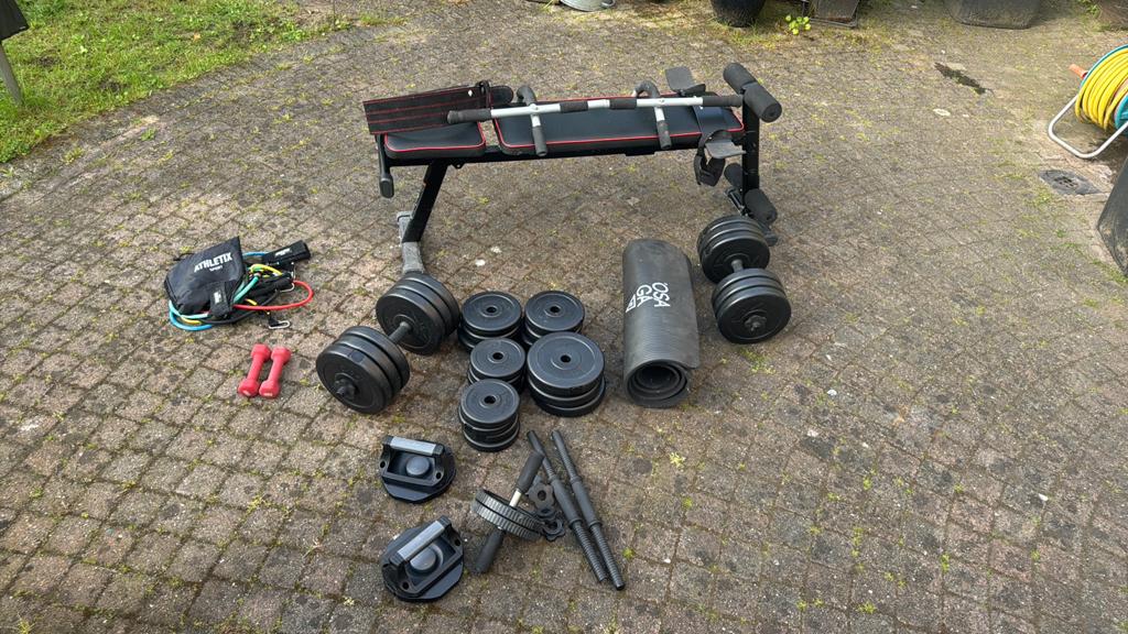 Complete Home Gym Set – Gewichten + Halterbank & Accessoires, Ophalen, Zo goed als nieuw, Fitnessbank