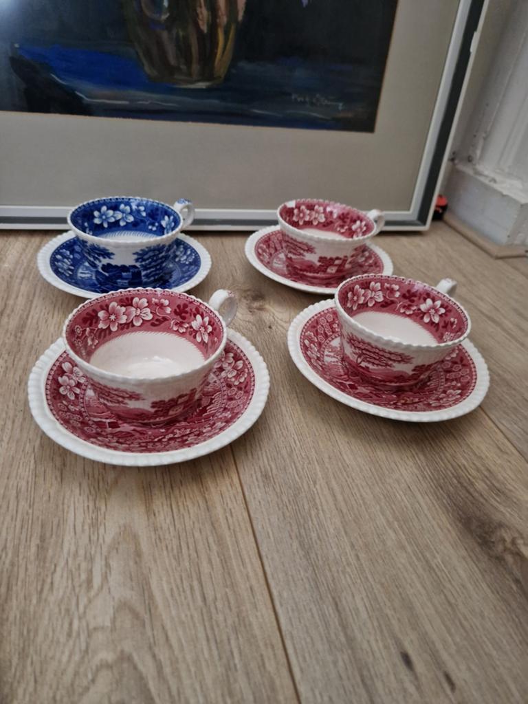 4x Vintage Engels Copeland kop en schotel Spodes Tower, Antiek en Kunst, Antiek | Servies los, Ophalen of Verzenden
