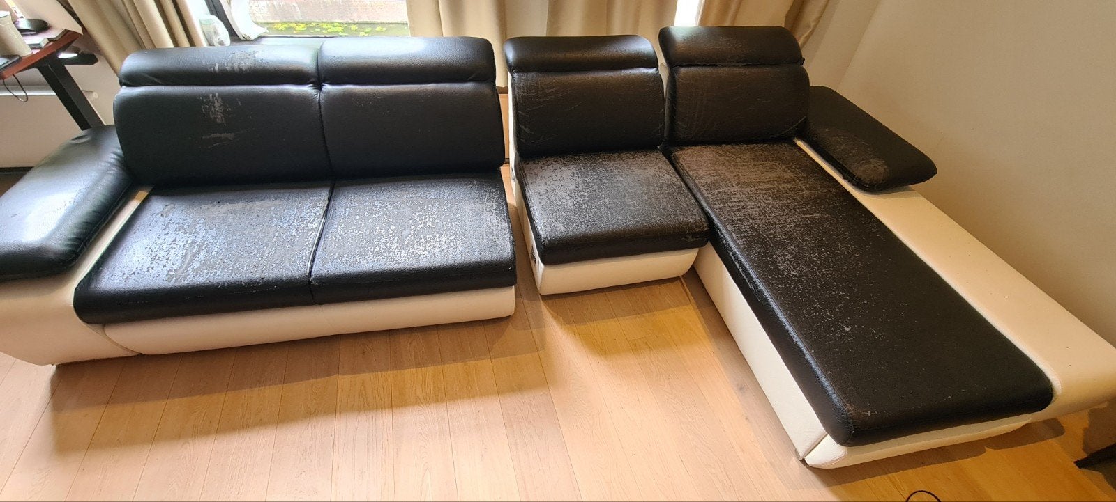3 piece sofa (350x96.5x80) with chaise longue (102x186), Huis en Inrichting, Ophalen, Gebruikt, Overige materialen
