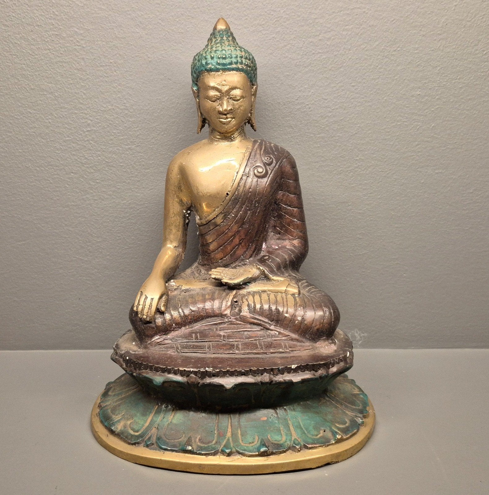 Bronzen Boeddha beeld - 25 cm, Ophalen of Verzenden, 20 - 50 cm, Beeld, Meerkleurig