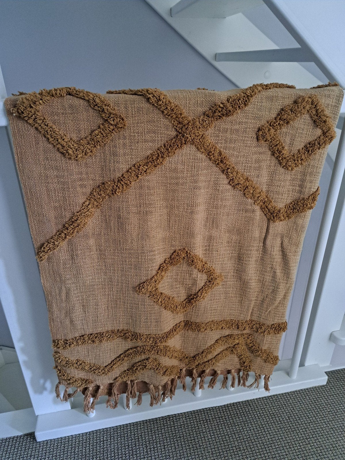 HKliving woonplaid/deken met franjes, bruin, 135 cm, Gebruikt, Ophalen of Verzenden, Plaid