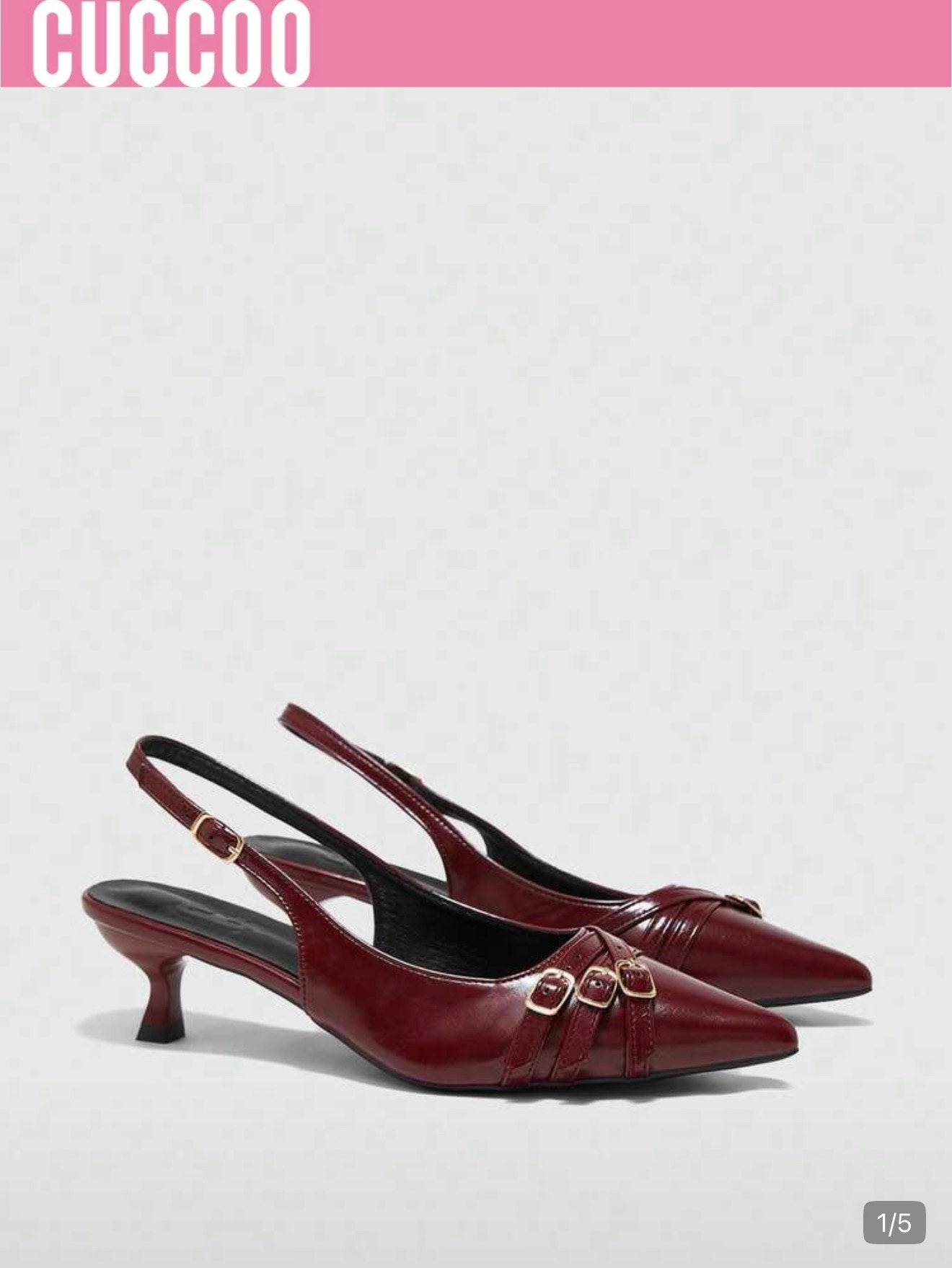 CUCCOO Bordeauxrode pumps met gespen en kitten heel, Ophalen, Zo goed als nieuw, Rood, Pumps