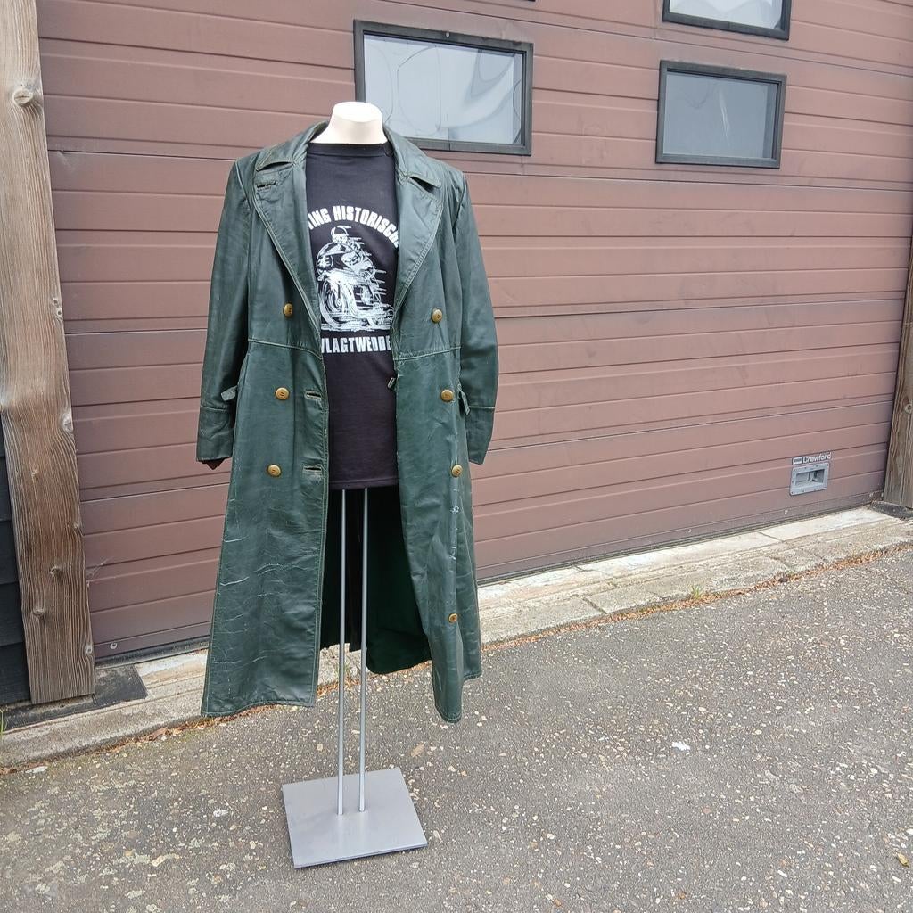 Vintage Groene Leren Trenchcoat met standaard., Onbekend, Gedragen, Groen, Ophalen