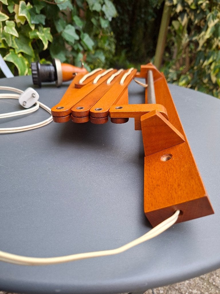 houten schaarlamp -harmonica - wandlamp - treklamp, Huis en Inrichting, Leeslamp, Overige materialen, Gebruikt, Met schakelaar