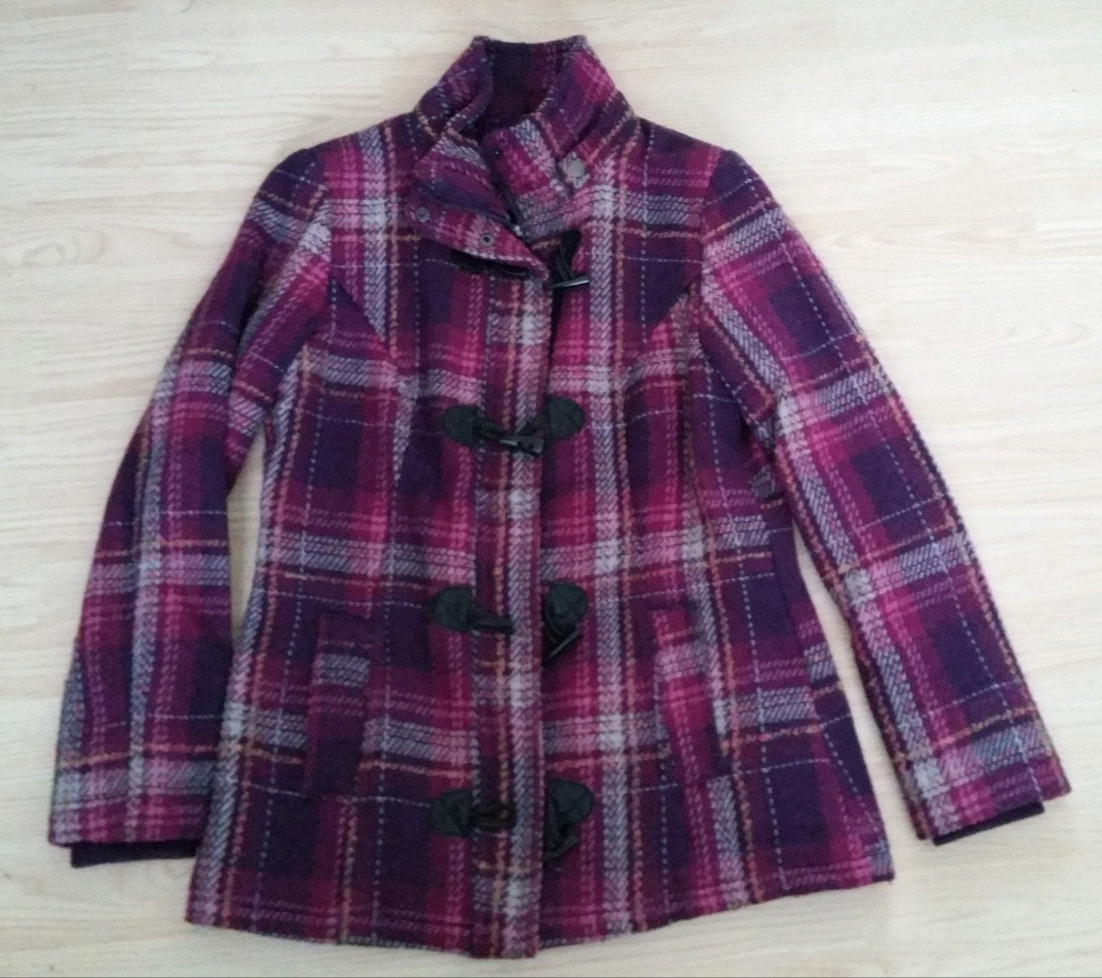 Miss Etam Winter Comfort geruite jas maat M, Maat 38/40 (M), Paars, Ophalen of Verzenden, Zo goed als nieuw