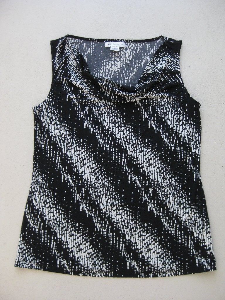 Liz Claiborne top maat M (maat 40) zwart wit watervalhals, Maat 38/40 (M), Zwart, Ophalen of Verzenden, Zonder mouw