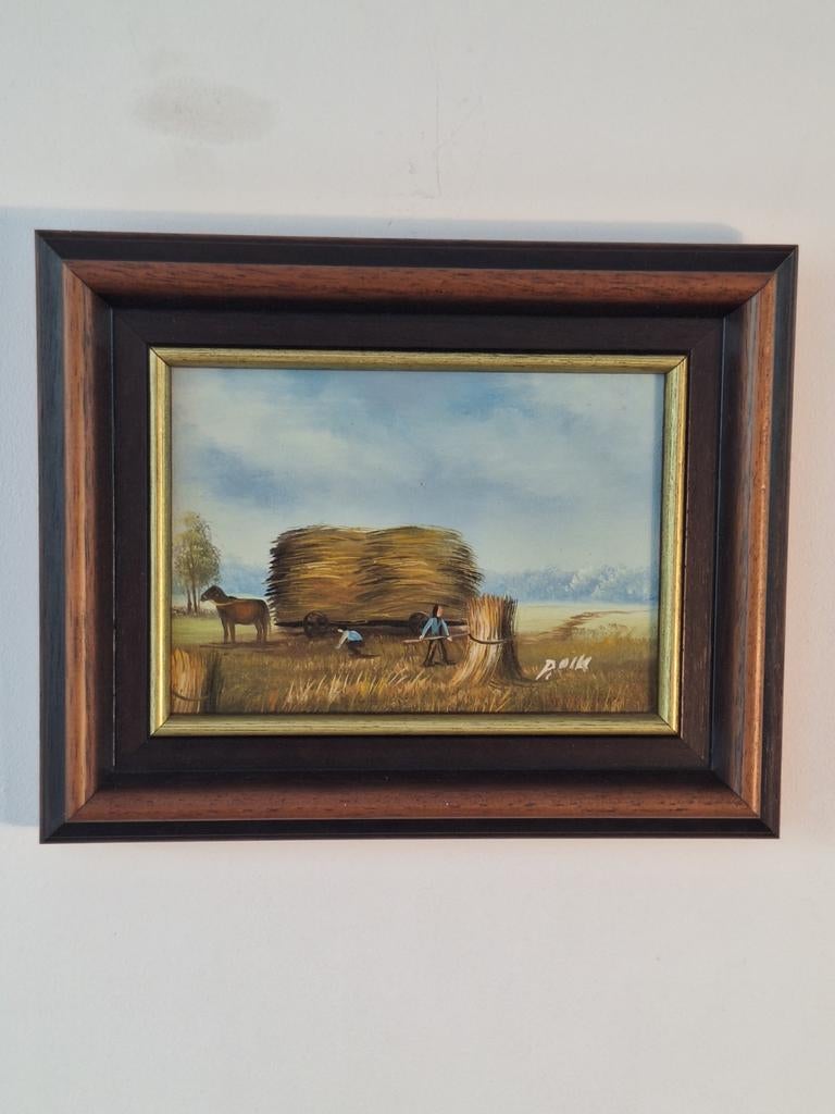 Oud Hollands landschap schilderij met boeren en paard, Antiek en Kunst, Kunst | Schilderijen | Klassiek, Ophalen of Verzenden