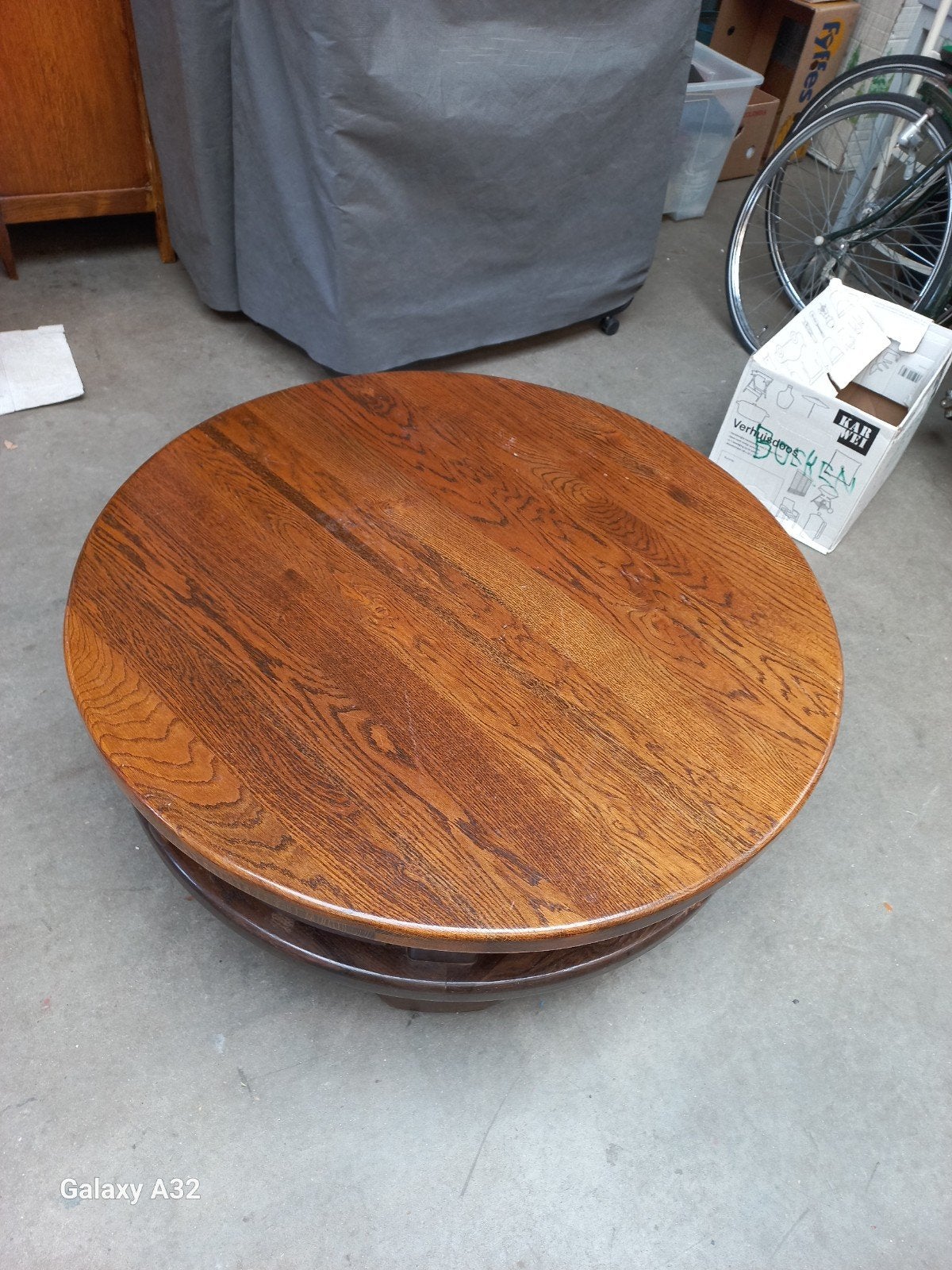 Eiken ronde salontafel 100cm, Ophalen, Gebruikt, 50 tot 100 cm, 50 tot 100 cm