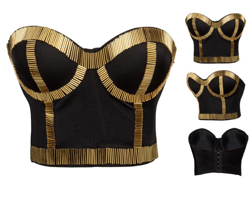 Goud zwarte dames korset top bodycon zomer topje, Maat 38/40 (M), Verzenden, Zwart, Nieuw