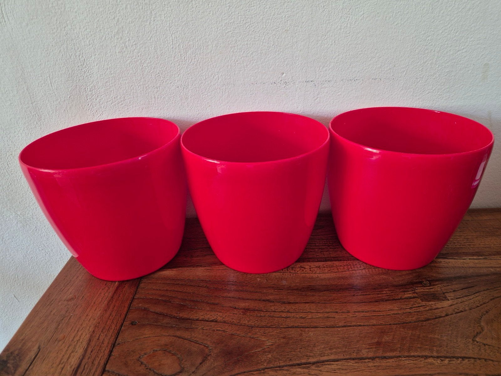 Set van 3 Elho Brussels Diamond bloempotten – Ø 18 cm – rood, Kunststof, Rond, Binnen, Ophalen of Verzenden
