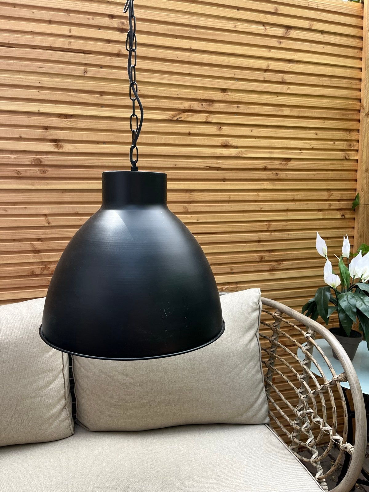 Grote industriële hanglamp - Zwart metaal doorsnede 41,5 cm, Ophalen of Verzenden, Gebruikt, Metaal, E27 (groot)
