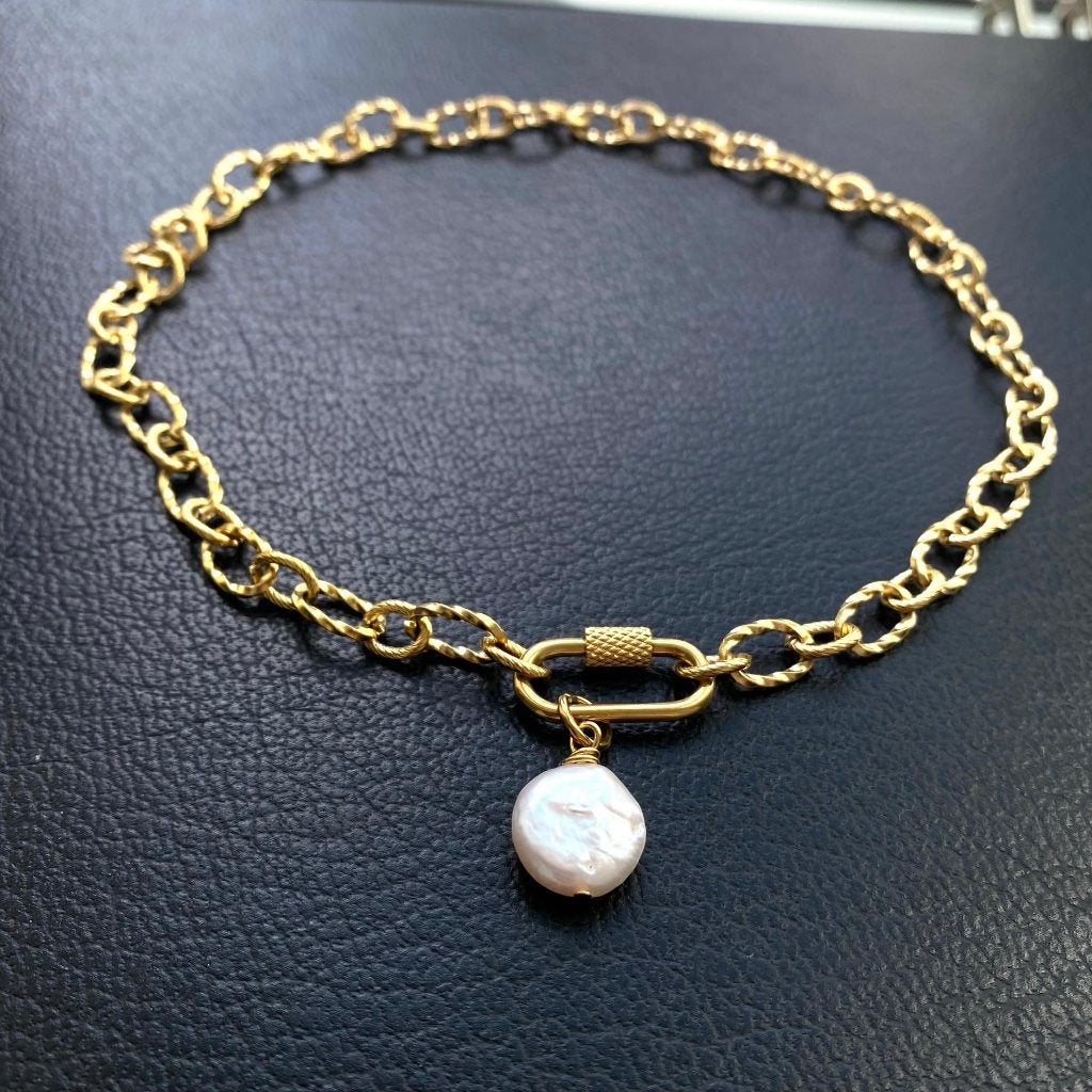 ketting hanger natuurlijke parel verguld 18K, Overige materialen, Verstelbaar, Nieuw, Ophalen of Verzenden