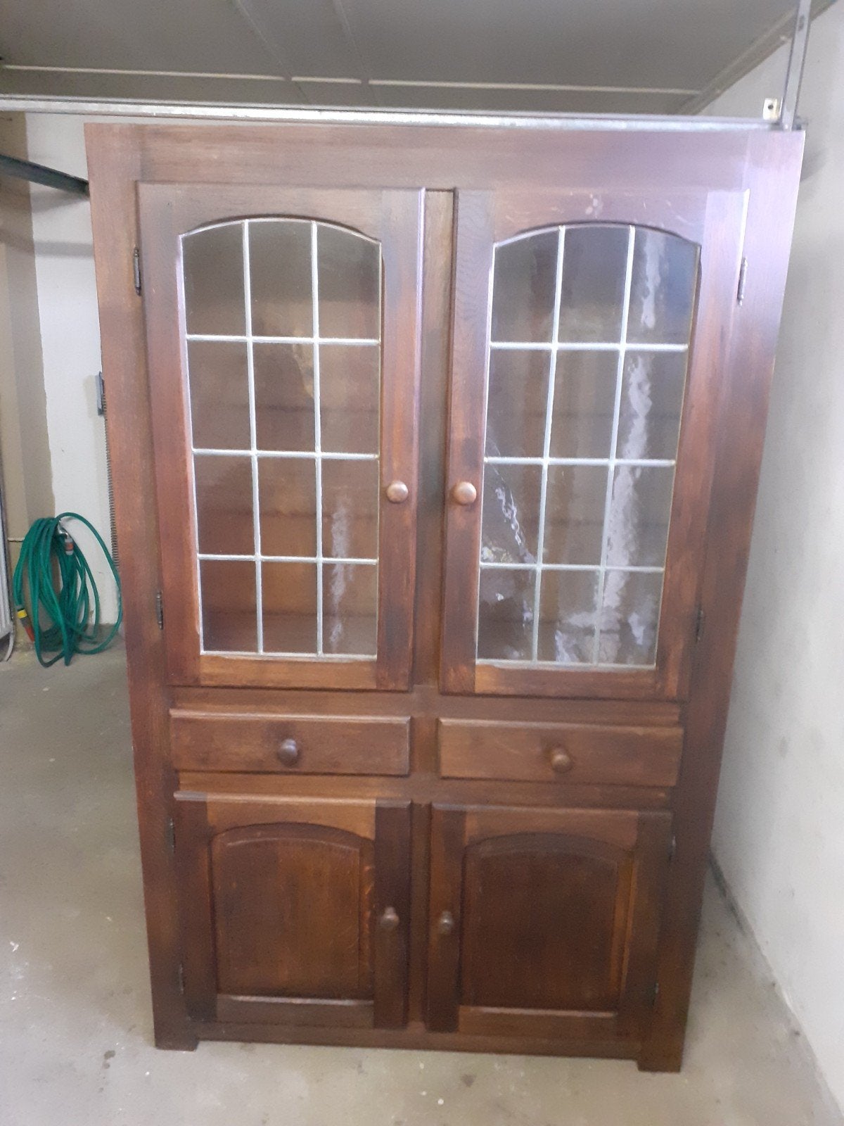 Vintage Houten Kast met Glazen Deuren en Lades, Ophalen, Gebruikt, Met lade(s), Overige houtsoorten