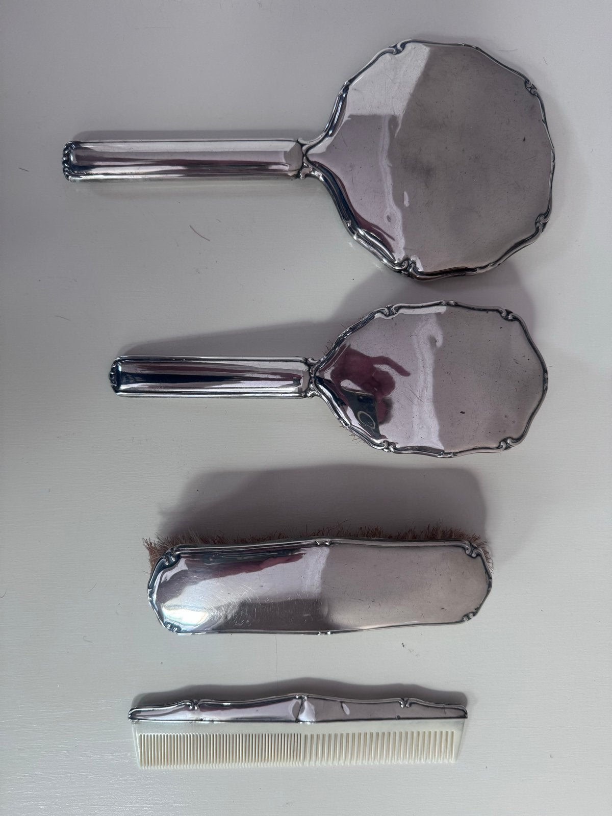Antieke Zilveren Toilettas Set 800 Zilver, Antiek en Kunst, Ophalen, Zilver