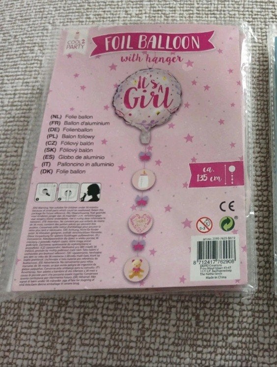 Folieballon 'It's a Girl'  met hanger, Ophalen of Verzenden, Nieuw, Versiering, Geboorte of Huwelijk