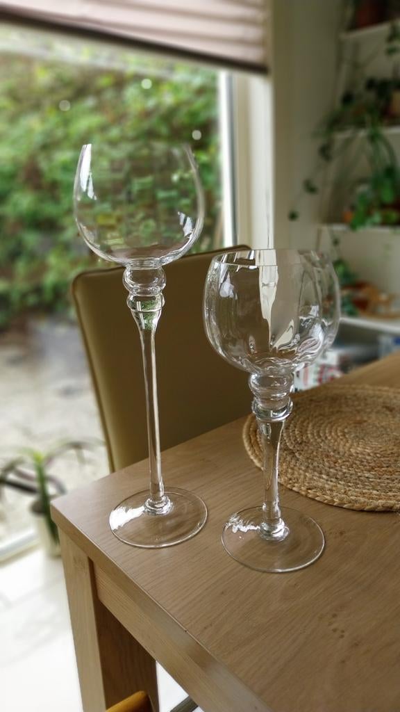 Set van 2 vintage kristallen kandelaars / windlichten, Ophalen of Verzenden