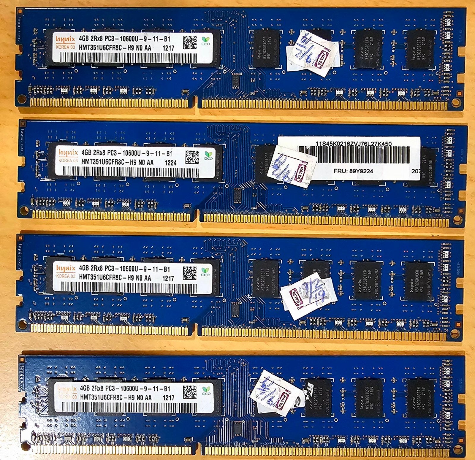 4x Hynix 4GB DDR3 PC3-10600U RAM Geheugenmodules, Computers en Software, RAM geheugen, Gebruikt, Server, DDR3, Ophalen of Verzenden