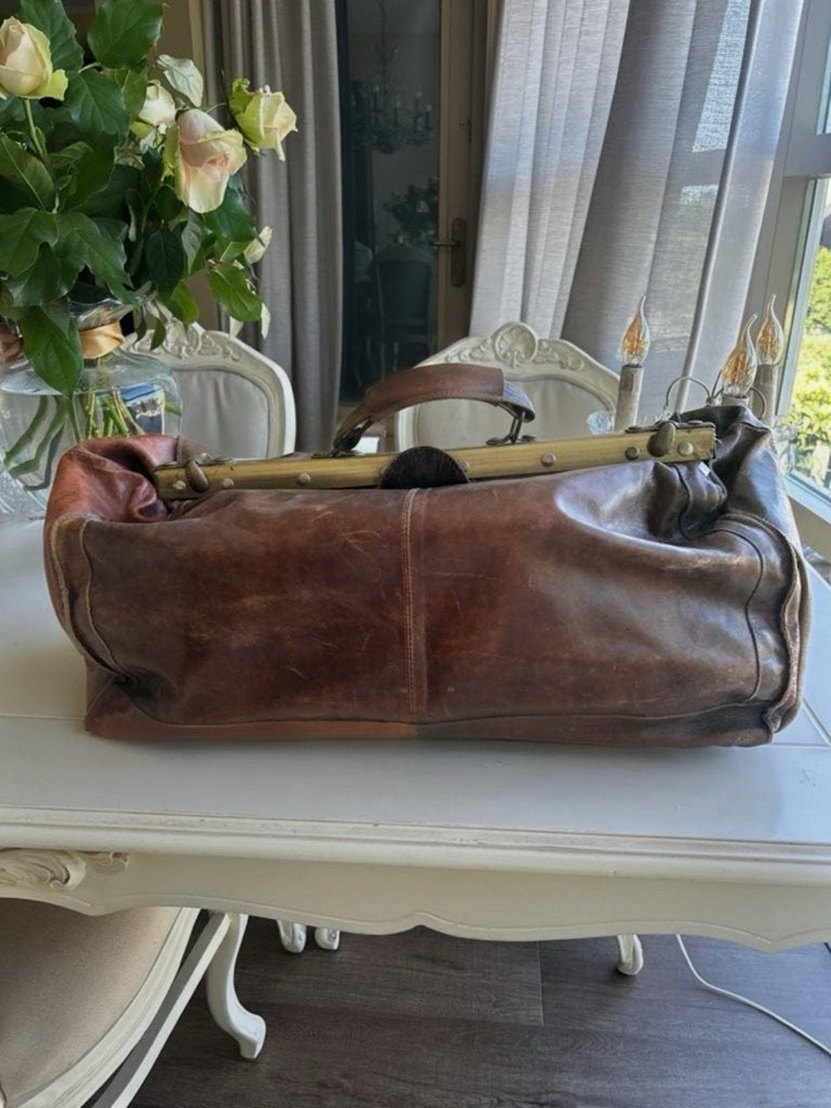 Vintage Leren Reistas / Dokterstas - Bruin, Sieraden, Tassen en Uiterlijk, Gebruikt, 20 tot 30 cm, Bruin, Ophalen of Verzenden