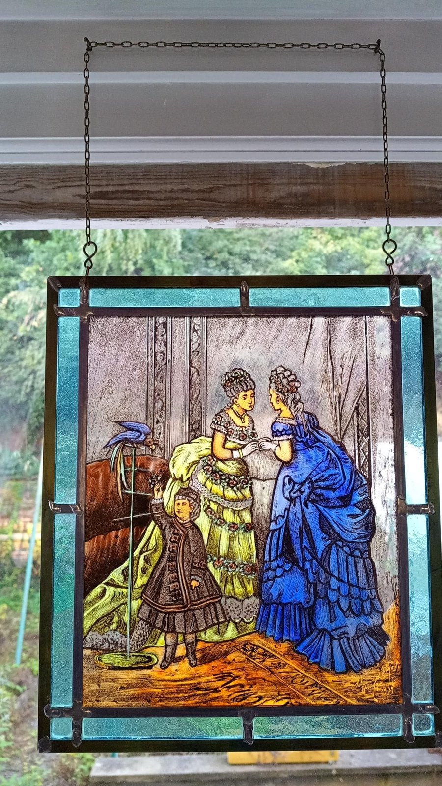 Antiek glas-in-lood paneel S. Dupont (Brugge) 1979, Ophalen