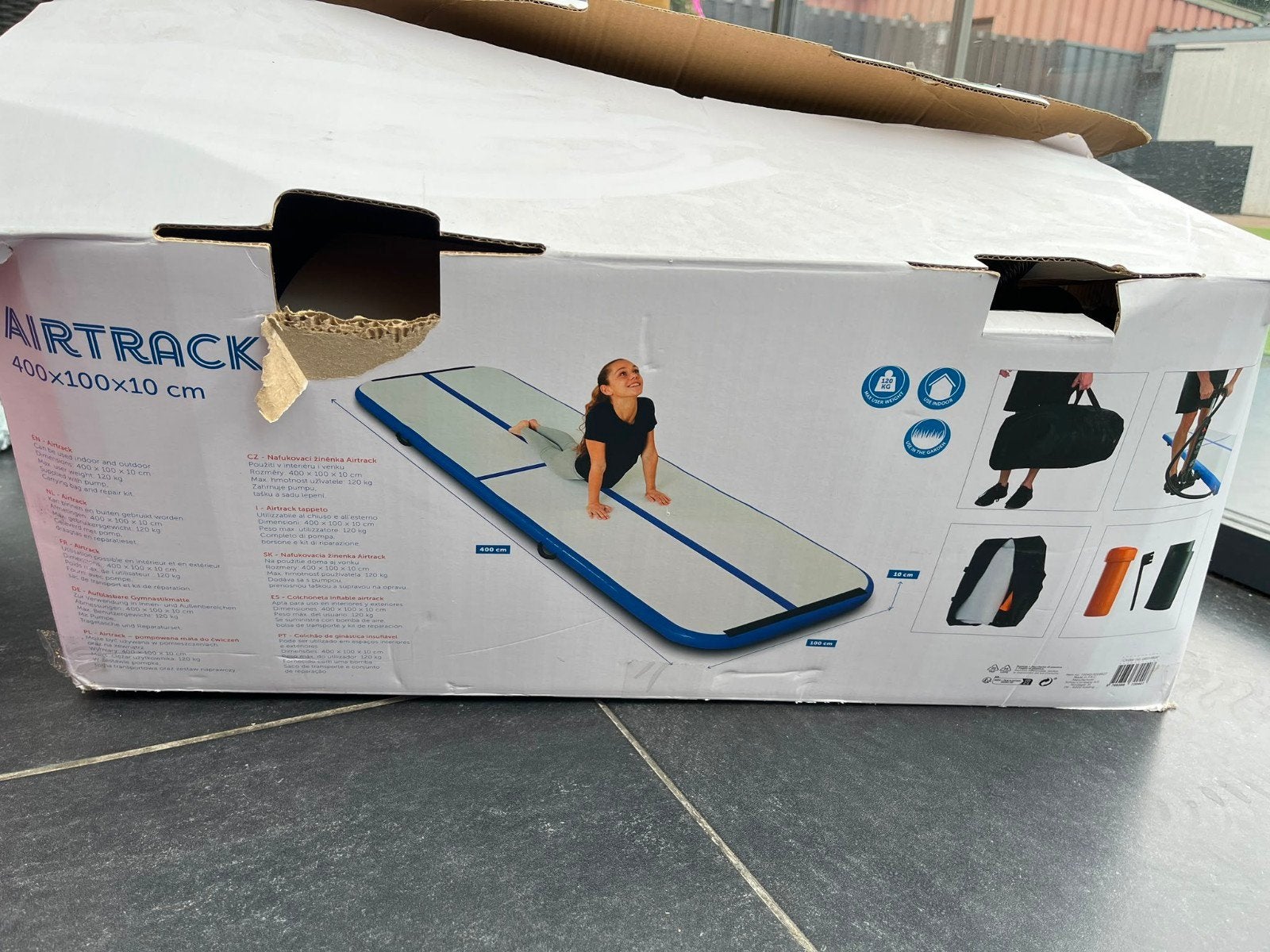 AirTrack 400x100x10 cm - Compleet met pomp, tas,reparatiese, Sport en Fitness, Ophalen, Zo goed als nieuw