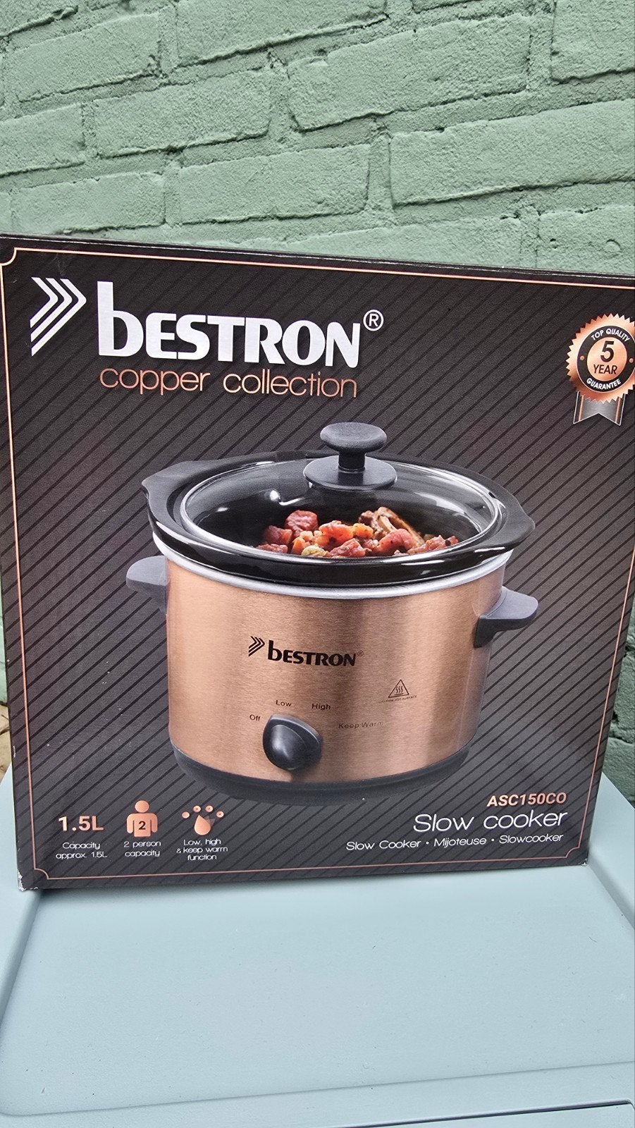 Bestron Slowcooker ASC150CO - Koperkleurig, 1.5L, Ophalen of Verzenden, Nieuw