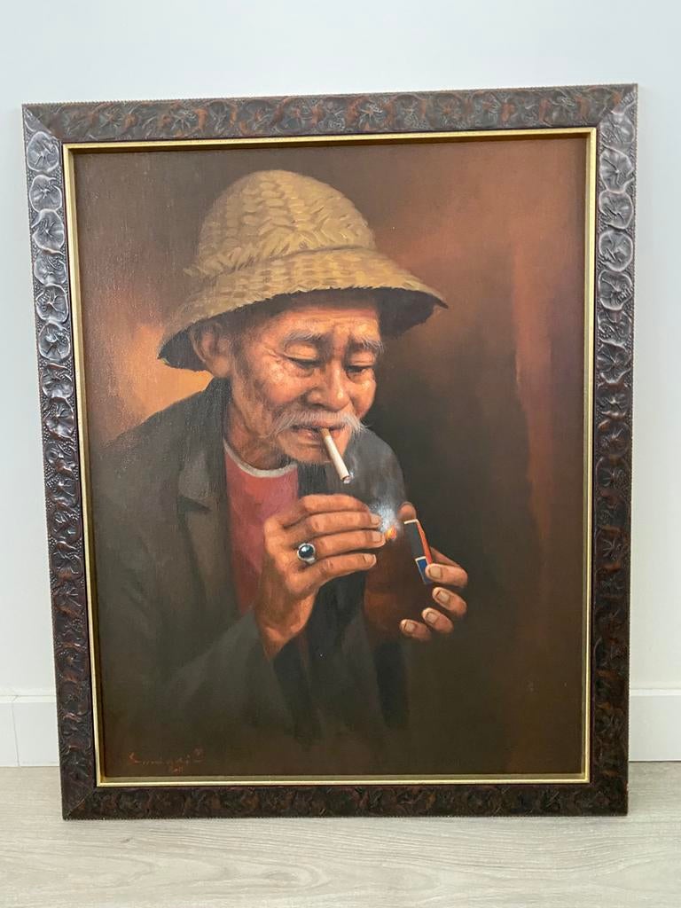 Schilderij-uit Bali -groot-, Antiek en Kunst, Kunst | Schilderijen | Klassiek, Ophalen