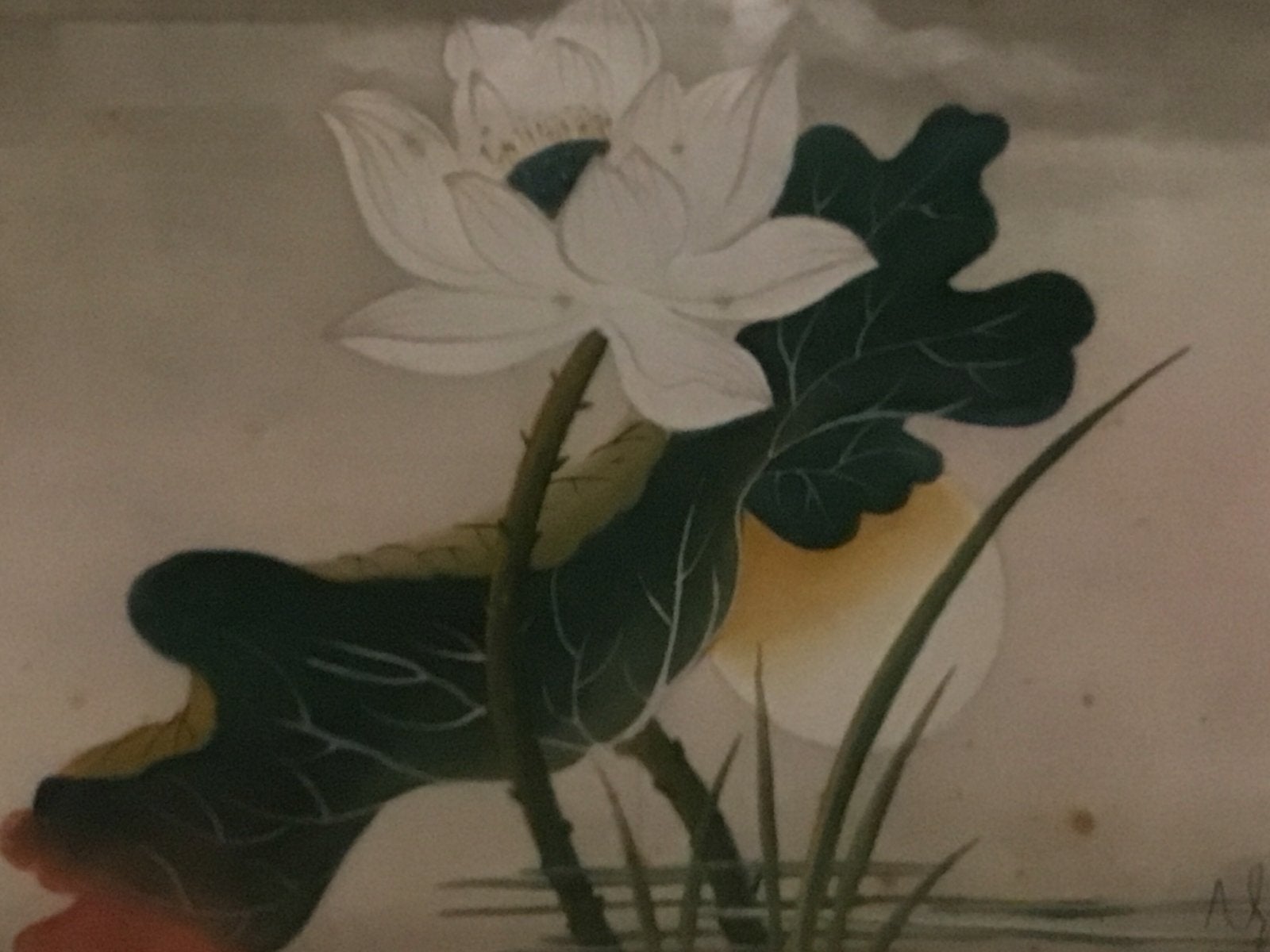 Aziatisch schilderij: Lotusbloem in gouden lijst, Ophalen