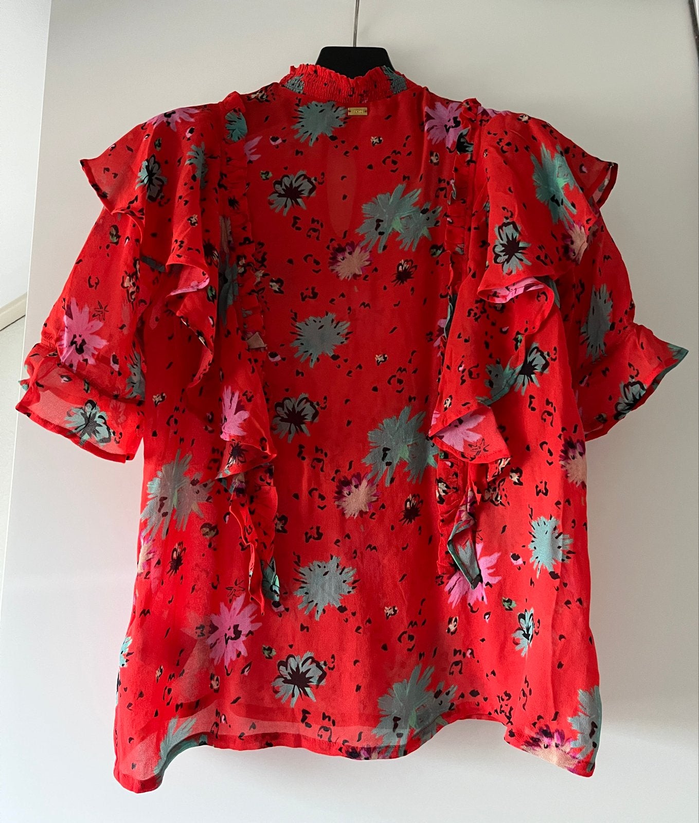 POM Amsterdam blouse met bloemenprint en ruches, Ophalen of Verzenden, Zo goed als nieuw, Maat 36 (S), Rood
