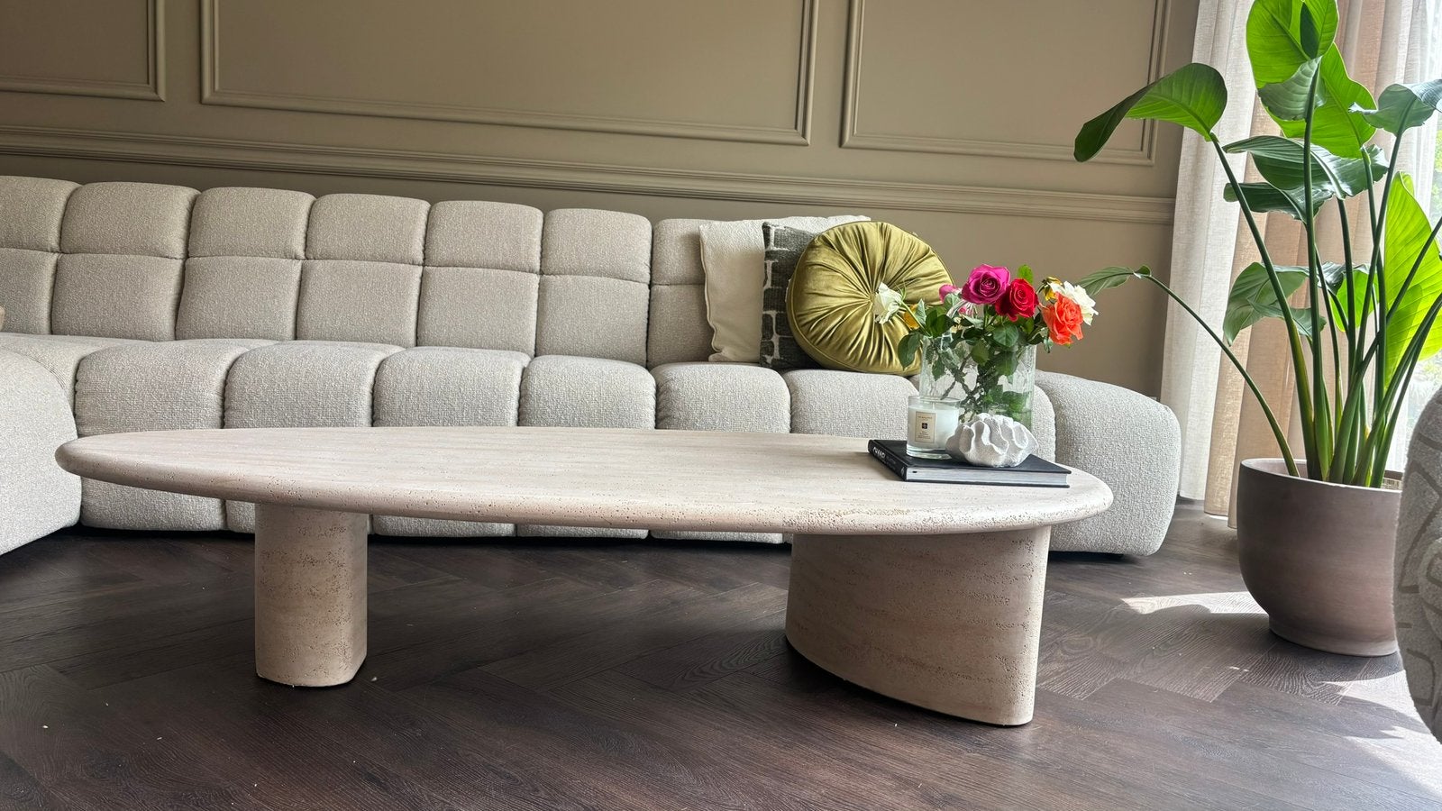 Travertin salontafel, Ophalen, Overige materialen, 100 tot 150 cm, 50 tot 100 cm