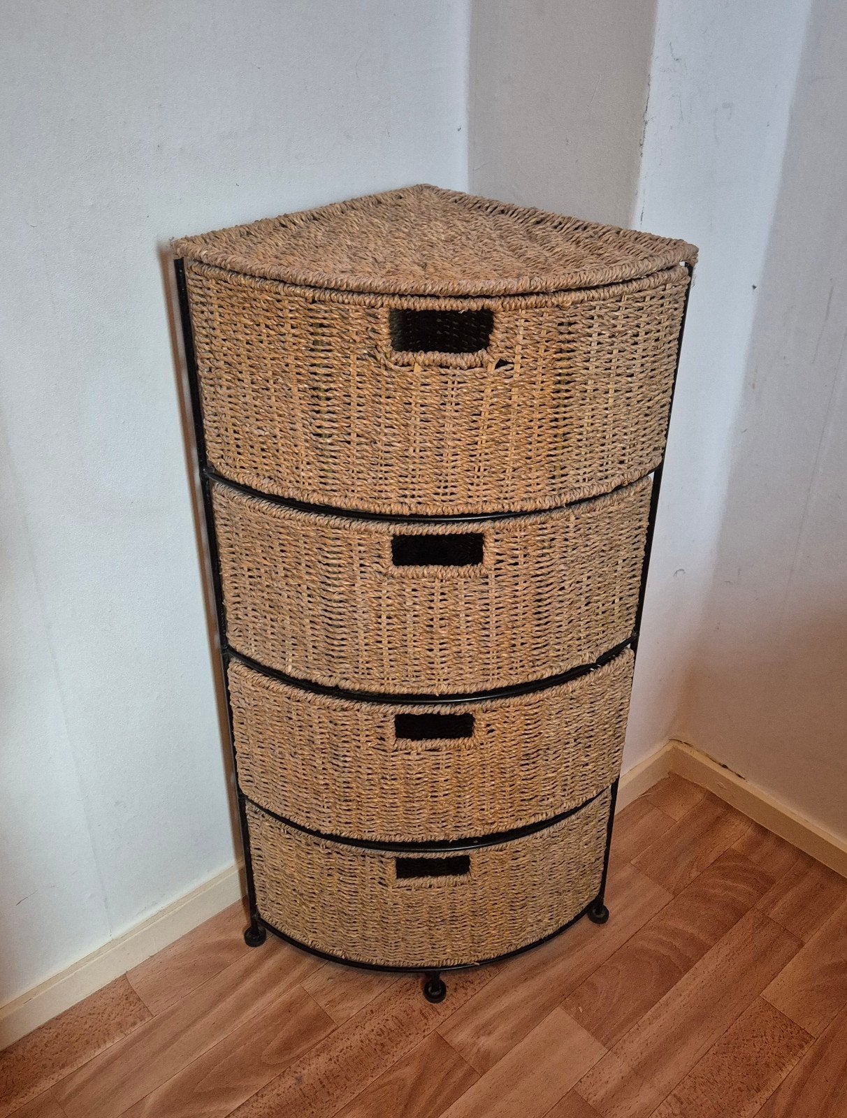 Mooie vintage rotan/rieten hoekkast, ladekast, Ophalen, Gebruikt, 50 tot 100 cm, 3 of 4 laden