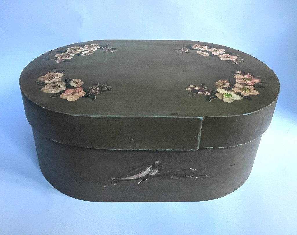 Fraaie Spanen doos kappendoos beschilderd met bloemen, Ophalen of Verzenden