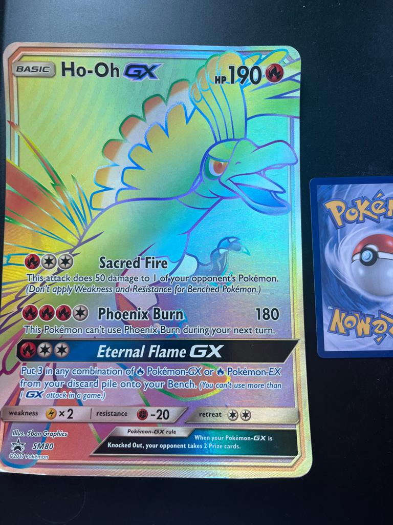 Ho-Oh GX Rainbow Rare Pokémon Kaart SM80, Ophalen of Verzenden, Zo goed als nieuw, Losse kaart, Foil