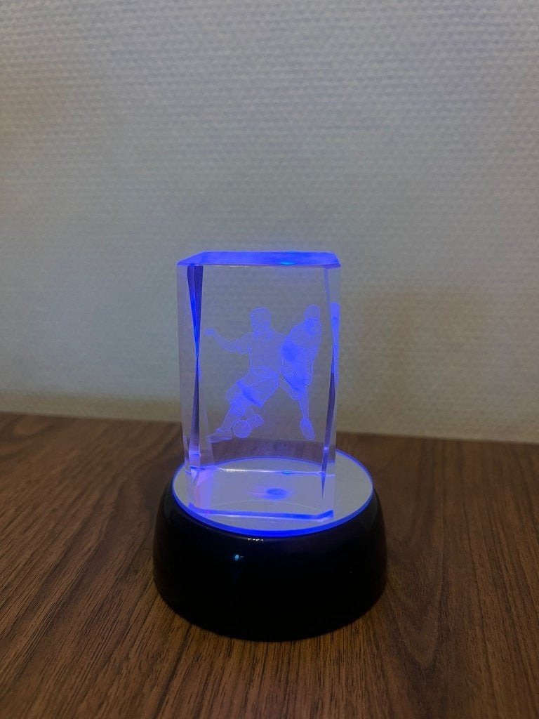 3D glazen kristal kubus voetballers – LED verlichting –NIEUW, Ophalen of Verzenden, Nieuw, Glas