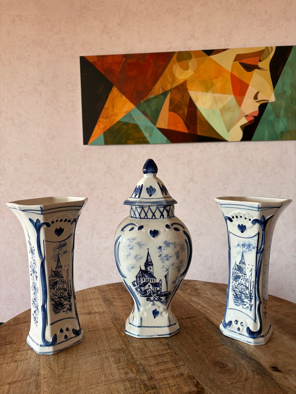 Mooi 3-delig Delfts Blauw kaststel NKI handpainted Holland, Ophalen