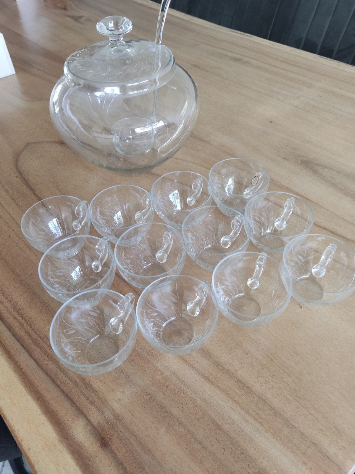 Vintage Kristallen Bowl Set met 12 Kopjes en Lepel, Ophalen