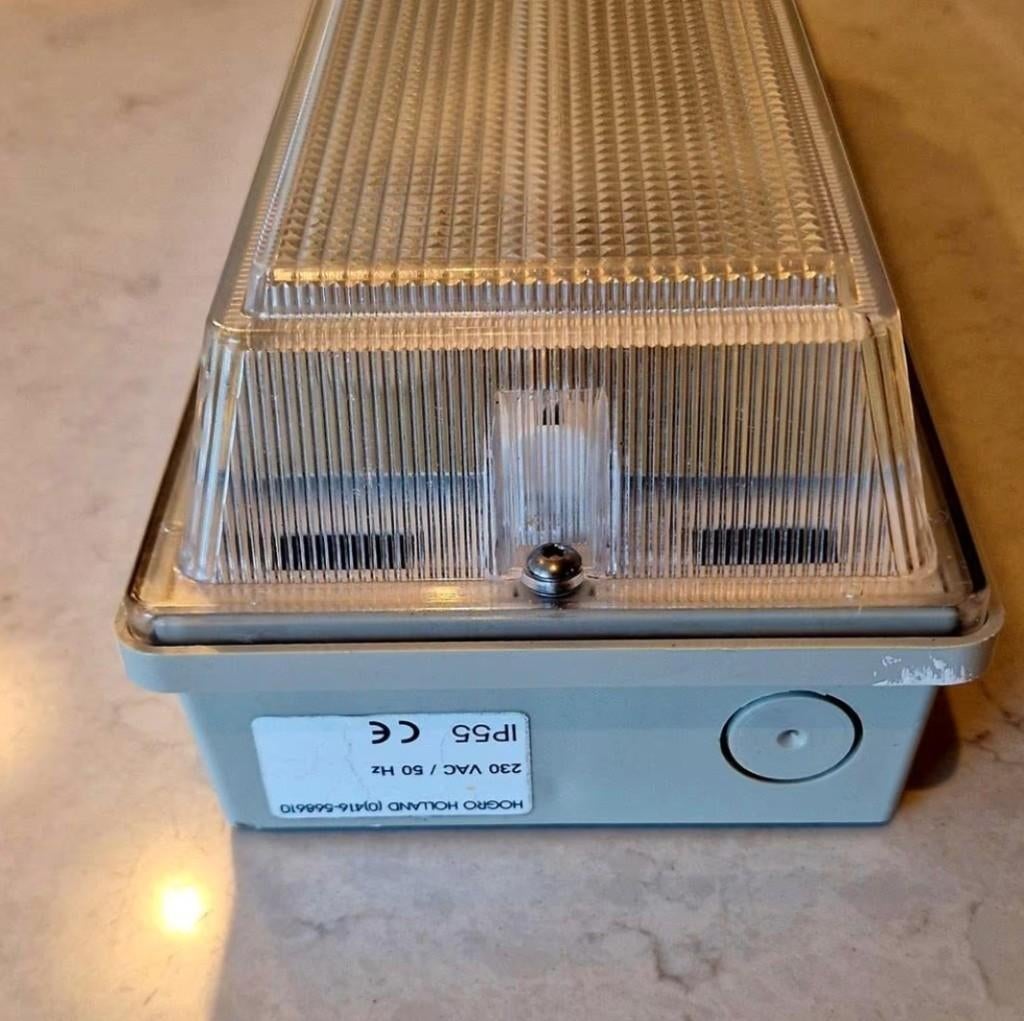 Hogro buitenlamp / wand- en plafondarmatuur – beige/grijs, Tuin en Terras, Buitenverlichting, Gebruikt, Plafondlamp, Kunststof