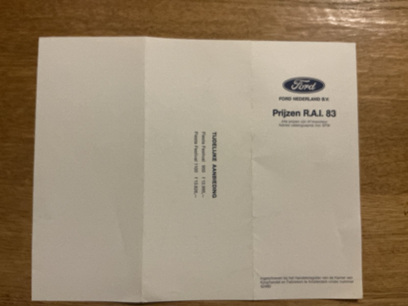 Ford Prijzen R.A.I. 83 - Fiesta, Escort, Sierra, Granada, Ophalen of Verzenden, Gelezen, Ford